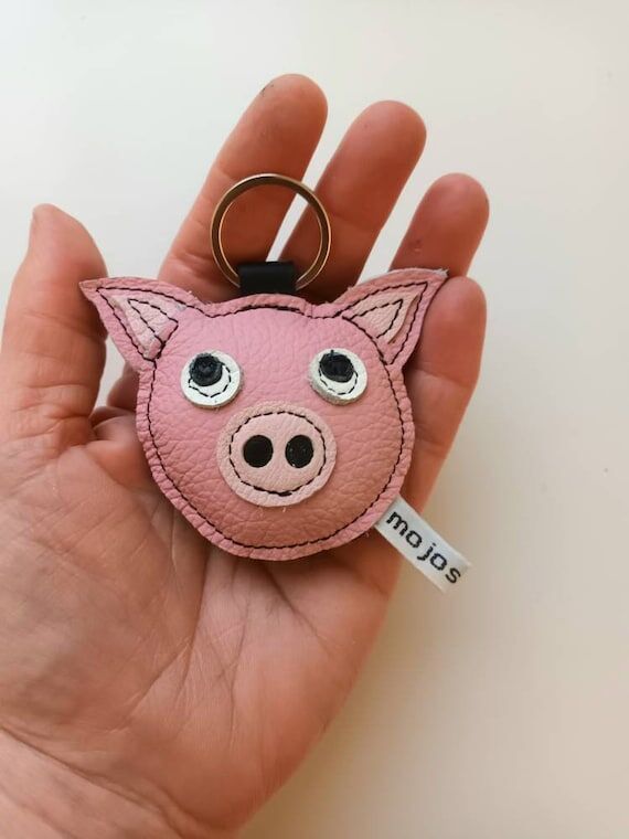 Handmade Recycled Leather Pig Keychain: Pink ...