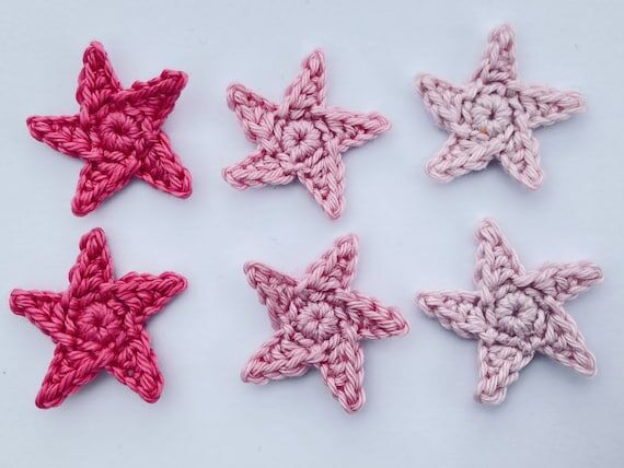 Crochet hearts, Crochet appliques, 6 pink app...