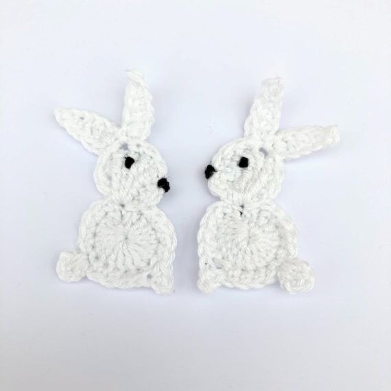Crochet rabbits, Crochet applique, 2 large Ea...