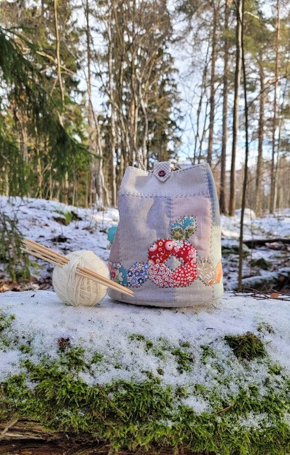 Apple Bucket Bag, Patchwork Drawstring Pouch,...