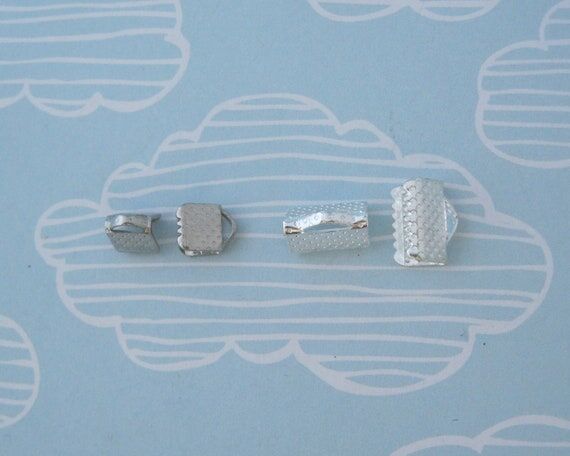 50 Silver Plated Textured End Caps Crimp Bead...