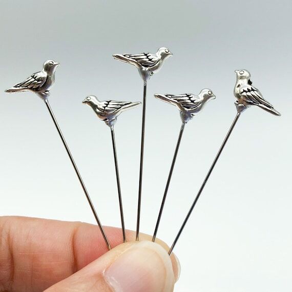 5 pc Silver Colored Metal Bird Bead Decorativ...