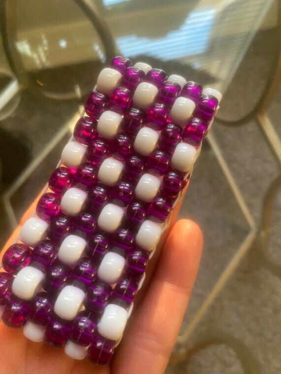 Glossed Purple and White Pony Beaded Handmade...