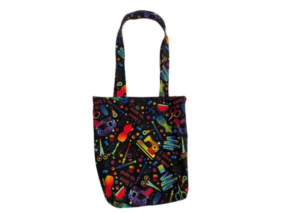 Handmade Sewing Print Tote Bag | Colorful Cra...