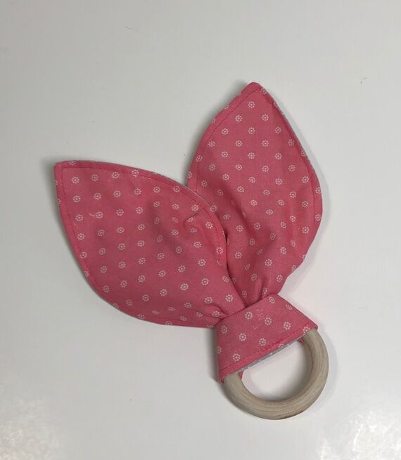 Natural wood baby teething ring with Crinkly ...