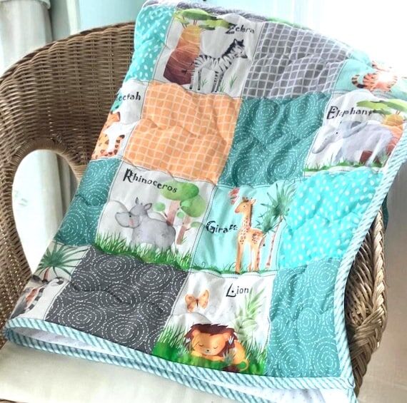 Handmade Zoo Animal Baby Quilt: Cotton Panel,...