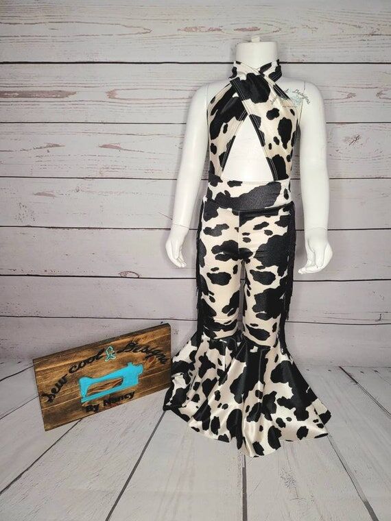 Cow print selena inspired jumpsuit added frin...