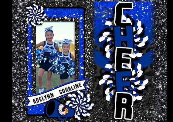 Cheerleader water bottle blue bow and poms wi...