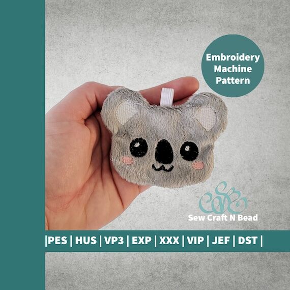 Koala Bear Plush Keychain ITH Embroidery Patt...