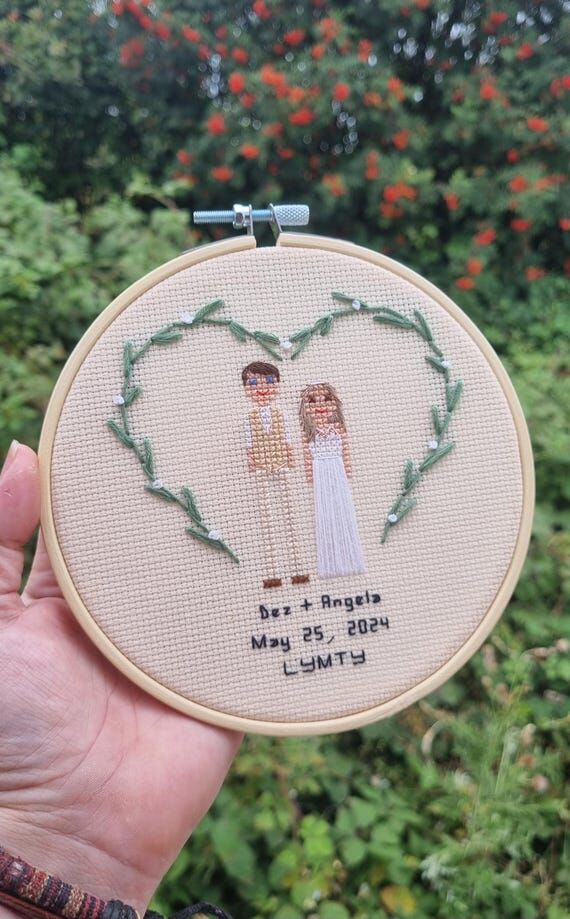 Custom Cross Stitch Family Portrait – Anniv...