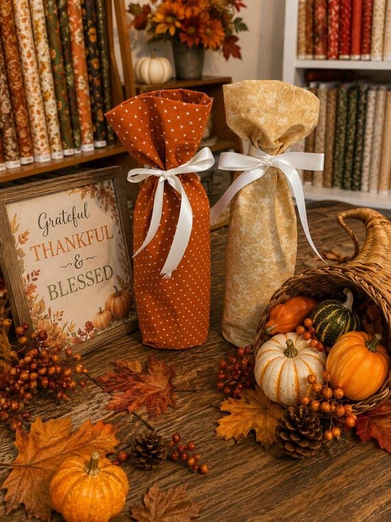Reusable Handmade Rust & Gold Fall Wine Bottl...
