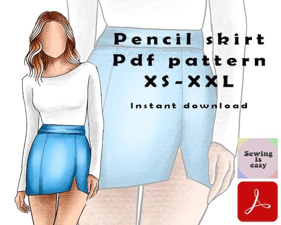 Pattern to print, simple pencil skirt xs-xxl...