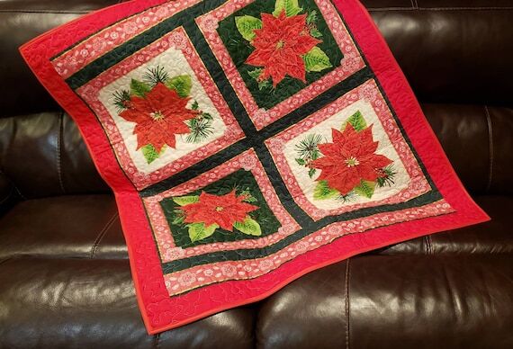 Homemade reversible quilt, Christmas poinsett...