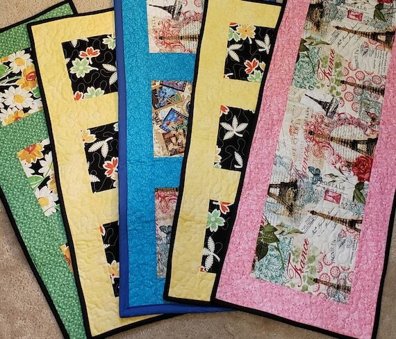 Spring Reversible Handmade Quilted Table Runn...