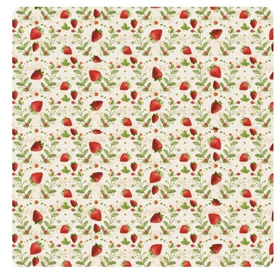 Fabric Strawberries Cotton Sewing Quilting Ti...