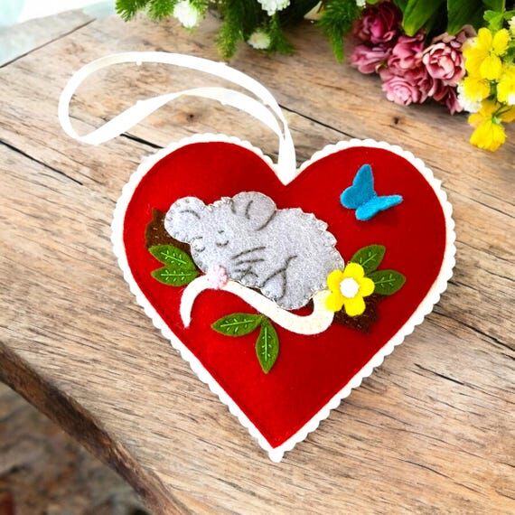 Handmade Sleepy Mouse Merino Wool Felt Orname...