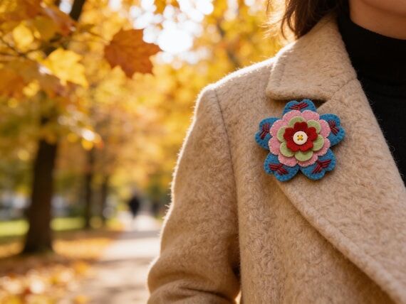 Handmade Felt Flower Brooch | Merino Wool Fel...