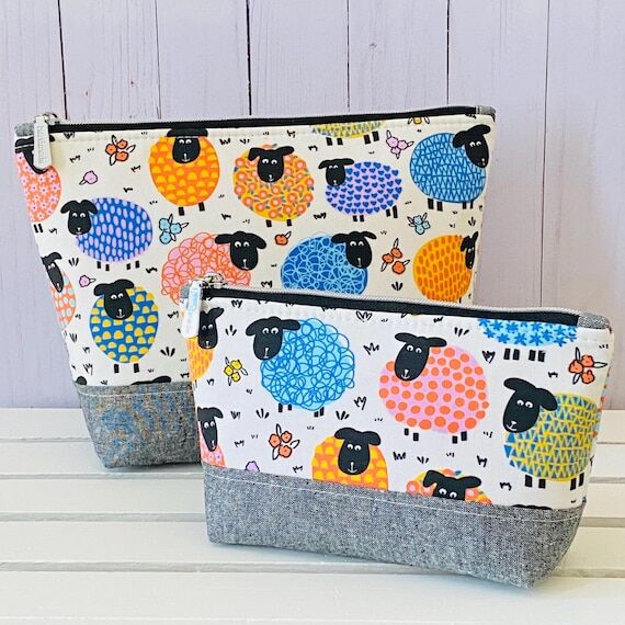 Happy Sheep zipper pouch, choice of medium or...