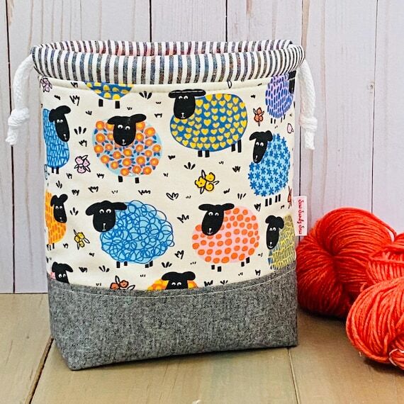Happy Sheep drawstring sock sack, small proje...