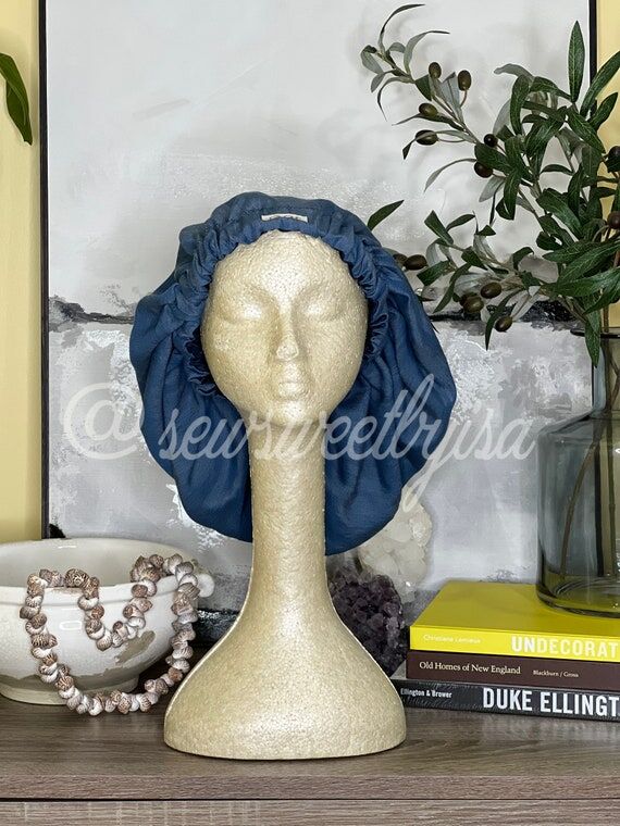 Handmade Jean Satin Lined Hair Bonnet, Women'...
