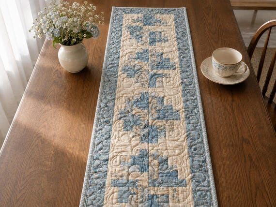 Handmade Quilted Table Runner | Curved Log Ca...
