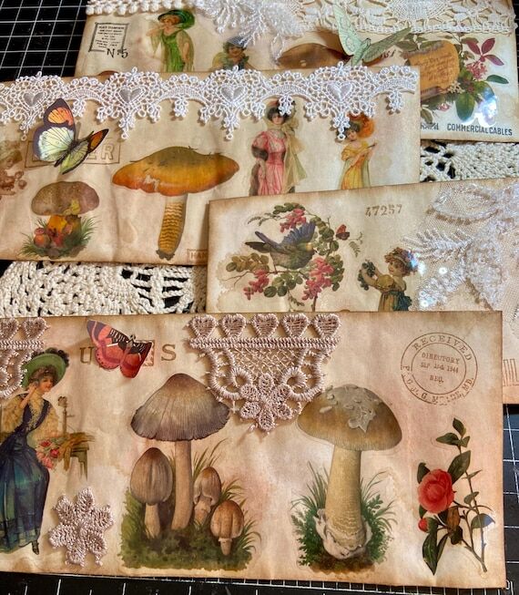 Hand Decorated Set of 4 Envelopes with Sticke...
