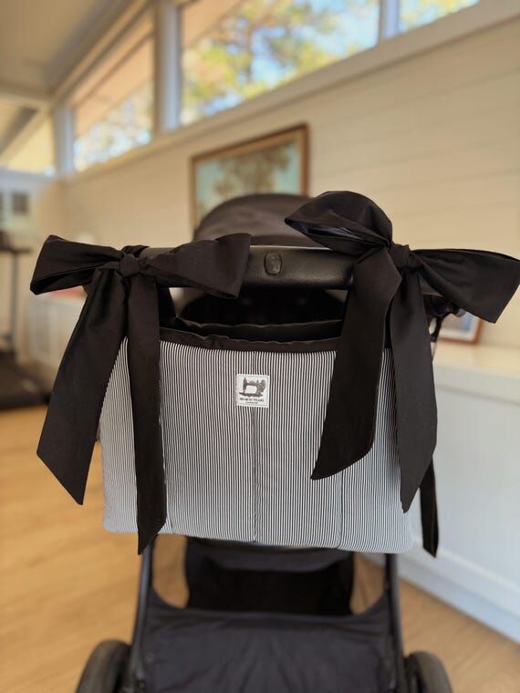 Handmade Pinstripe Pram Caddy/tote bag with A...
