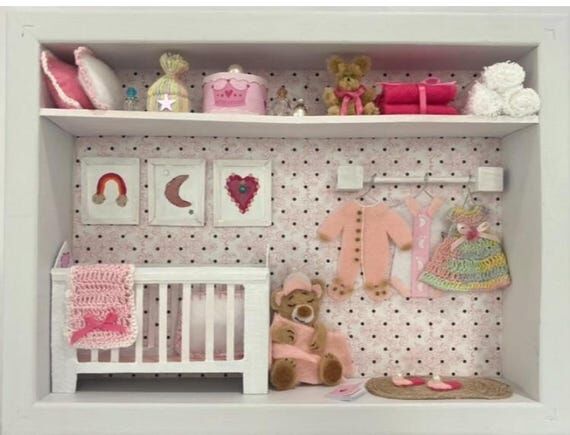 Handmade Baby Girl Nursery Diorama Shadow Box...