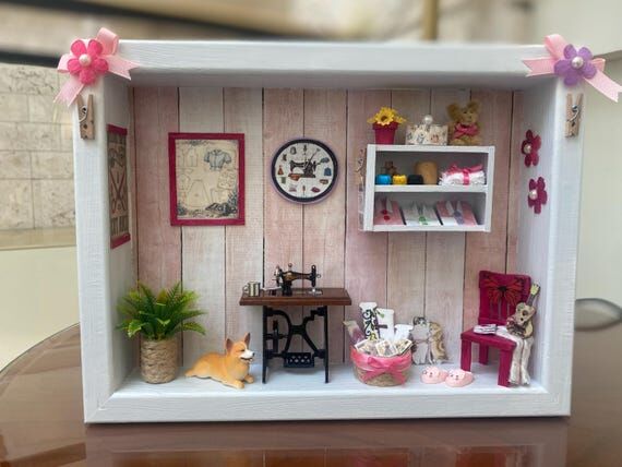 Handmade Sewing Machine Diorama Shadow Box | ...