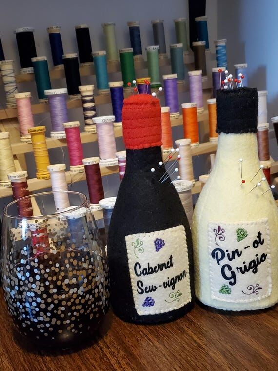 Wine Bottle Pin Cushion | Sewing Gift | Handm...
