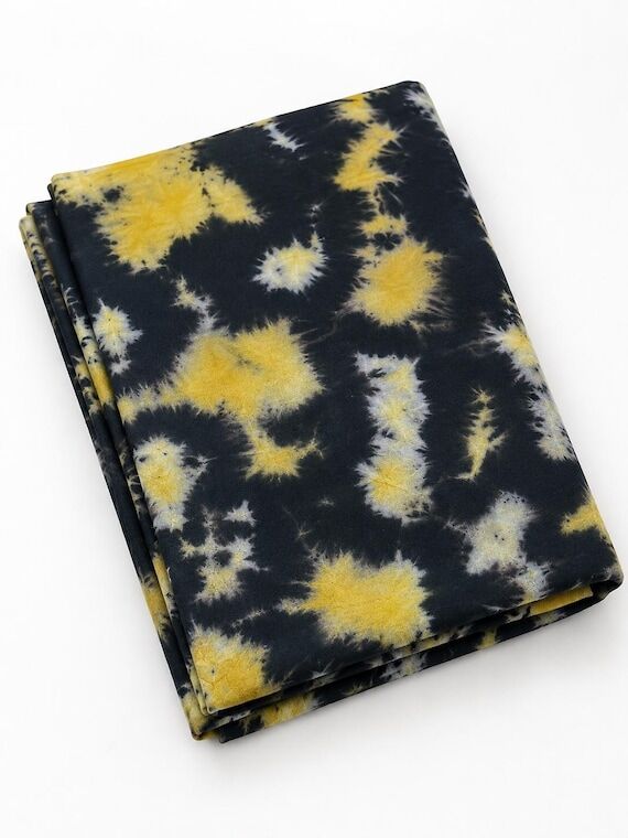 Black Mustard Yellow Floral Tie Dye Cotton Fa...