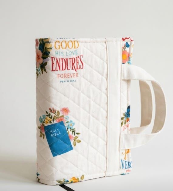 Quilted Bible Cover with Handle, Floral Scrip...