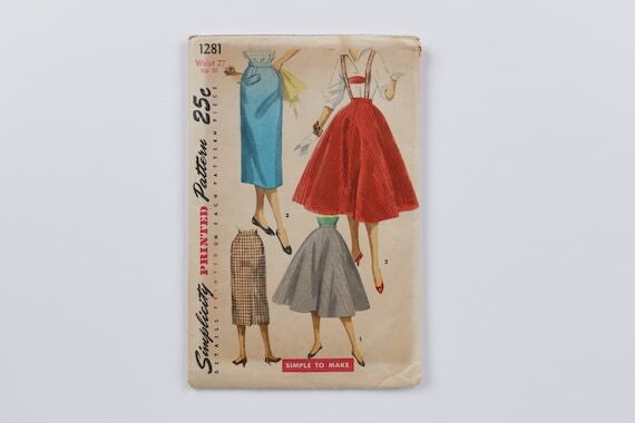 Vintage 50s Simplicity 1281 Skirt Sewing Patt...