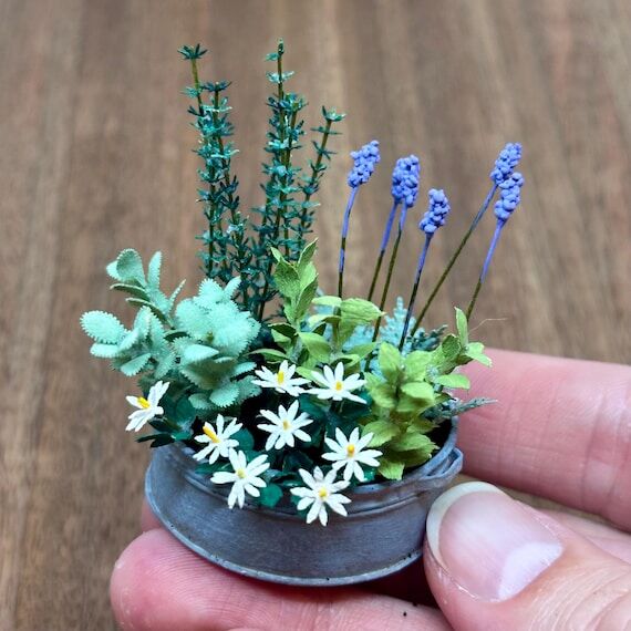 Miniature handmade planted container, 1/12 sc...
