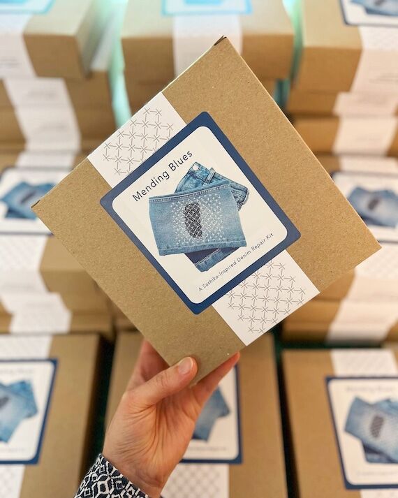 DIY Sashiko Mending Kit: Indigo Denim Repair,...