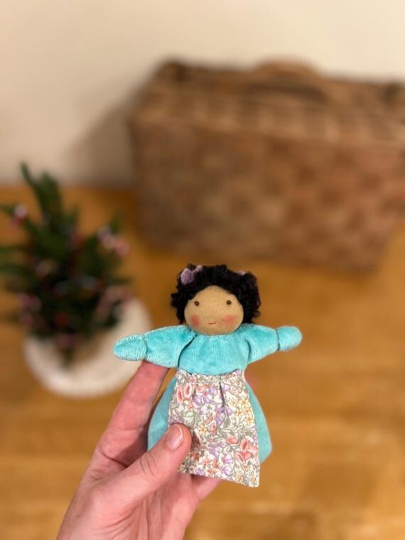 Handmade Waldorf Pocket Doll, Dark Skin, Cott...