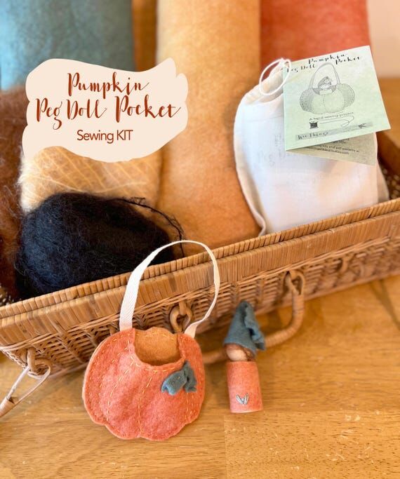 DIY Pumpkin Peg Doll Pocket Sewing KIT; Waldo...