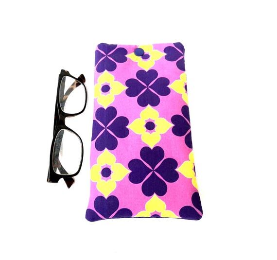 Padded Fabric Glasses Case, Handmade Purple a...
