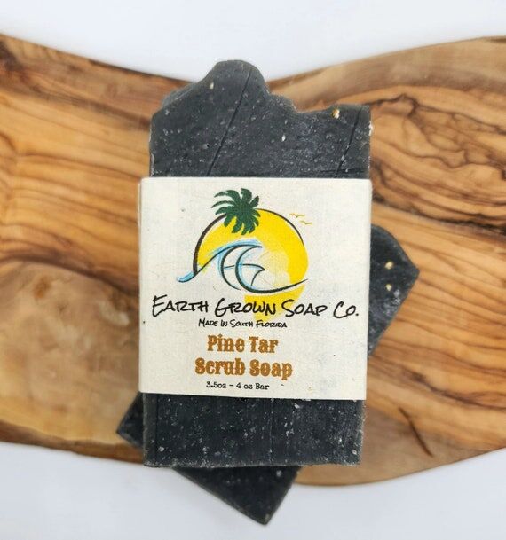 Handmade Pine Tar Scrub Soap Bar, Vegan Essen...