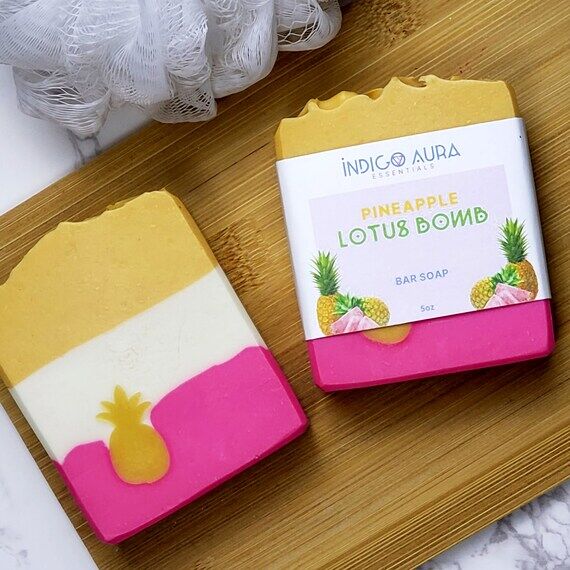 Pineapple Lotus Bomb Soap Bar: Handmade Palm-...