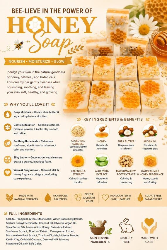 Oatmeal Milk Honey Soap: Shea Butter, Argan O...