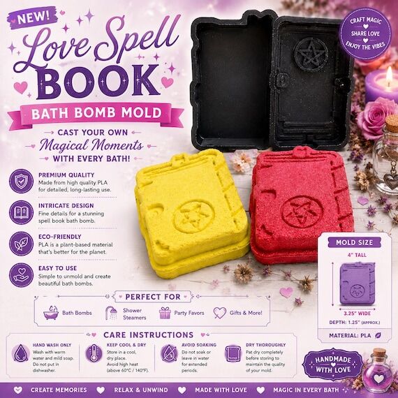 Love Spell Book Bath Bomb Mold | 3D Printed B...