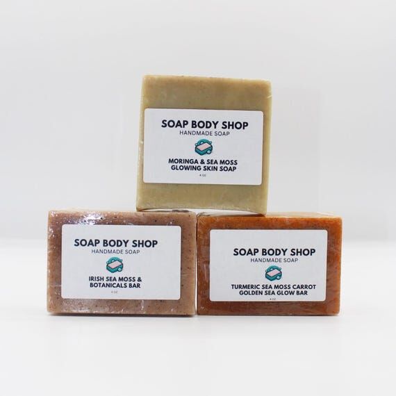 Handmade Sea Moss Soap Set: Moringa, Turmeric...