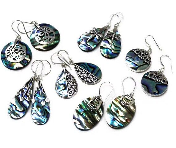 Shell & Silver Drop Earrings with Abalone...