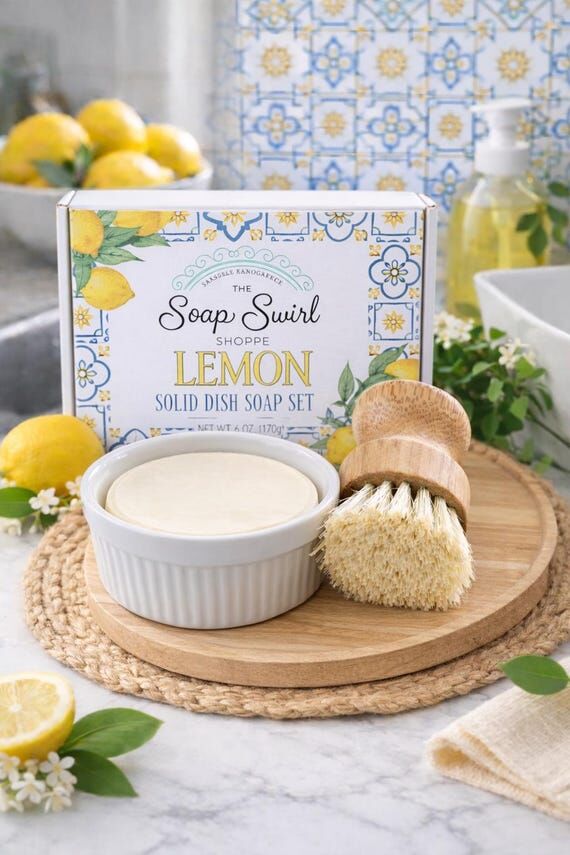 Lemon Solid Dish Soap Starter Kit, Natural Ki...
