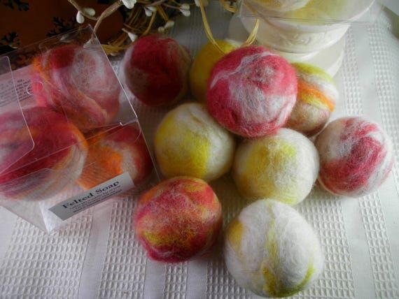 4 Set Felted Goat Milk Soap Balls, Exfoliatin...
