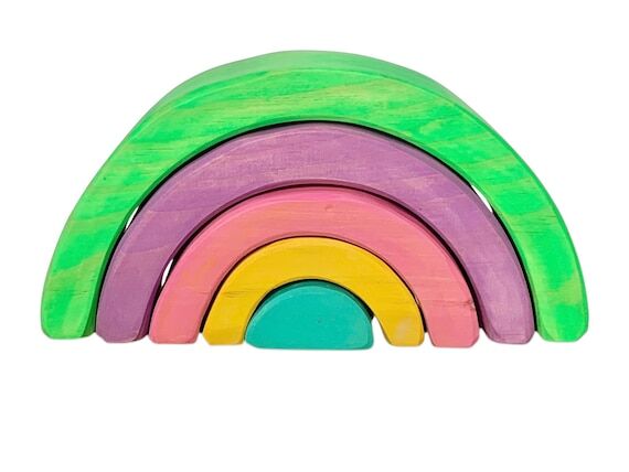 Handmade wide periwinkle rainbow stacker...