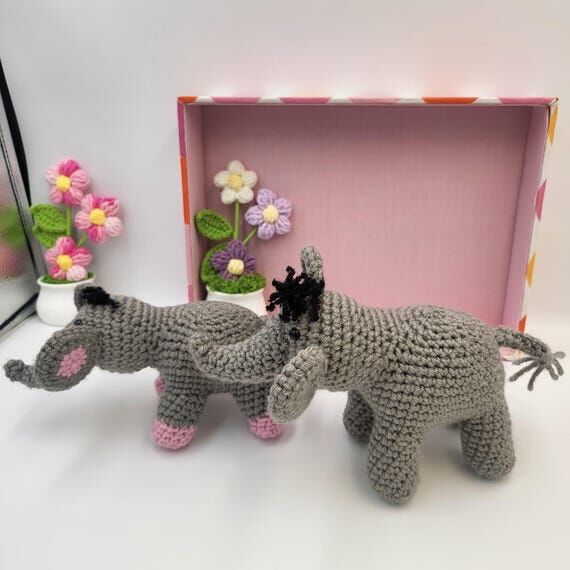 Crochet Elephant Amigurumi Plush,Handmade Ele...