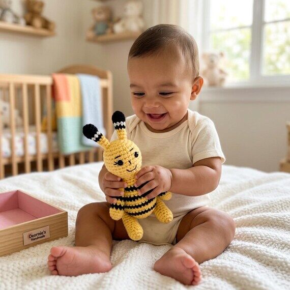 Crochet Bee Amigurumi Plush, Handmade Bumbleb...