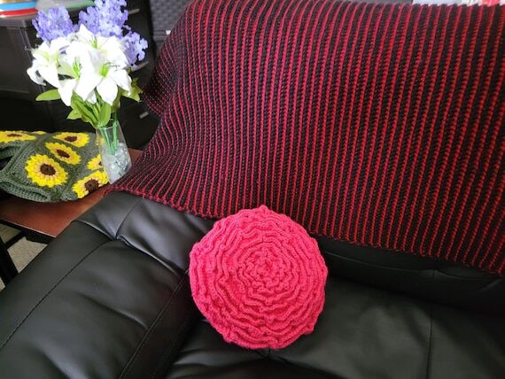 Rose Cushion, Crochet Handmade, Flower Rose T...
